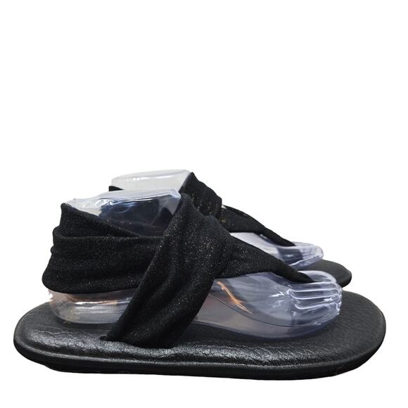 Sanuk Black Sparkle Ankle Strap Women's Sandals 10 - Picture 4 of 7